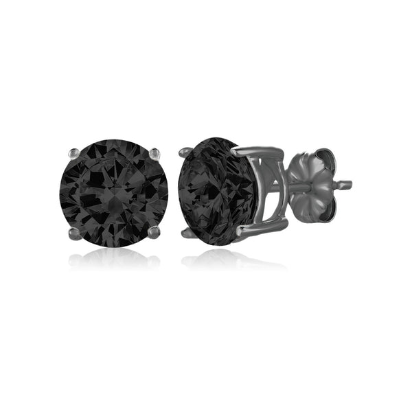 Crislu Black Rhodium Plated Sterling Silver Round Cubic Zirconia Stud Earrings