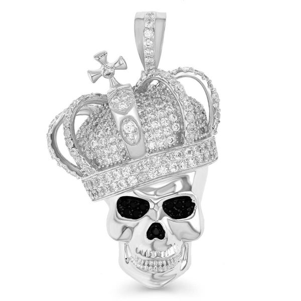 Luxe Layers Sterling Silver Cubic Zirconia 50X33MM Gangster Skull & Crown Pendant-Chain Not Included