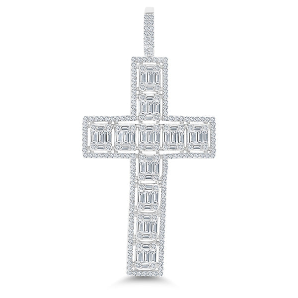 Luxe Layers Sterling Silver Cubic Zirconia 83X40MM Cross Pendant-Chain Not Included