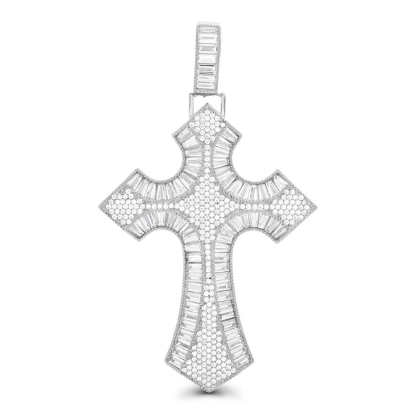 Luxe Layers Sterling Silver Baguette Cubic Zirconia 83X49MM Cross Pendant-Chain Not Included