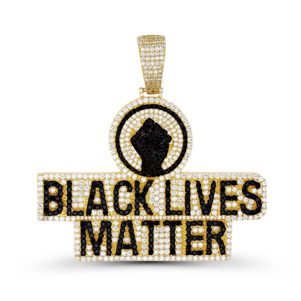 Luxe Layers 14KT Yellow Gold Plated Sterling Silver Cubic Zirconia 64X65MM Black Lives Matter Pendant-Chain Not Included