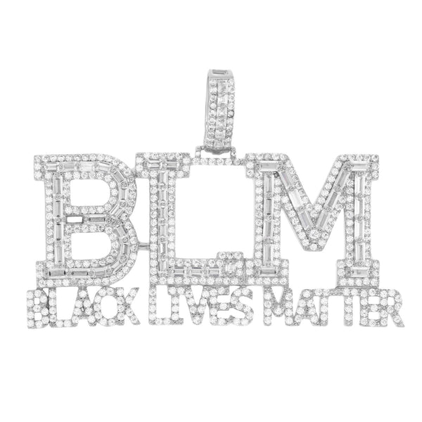 Luxe Layers Sterling Silver Cubic Zirconia 52X75MM BLM "Black Lives Matter" Pendant-Chain Not Included