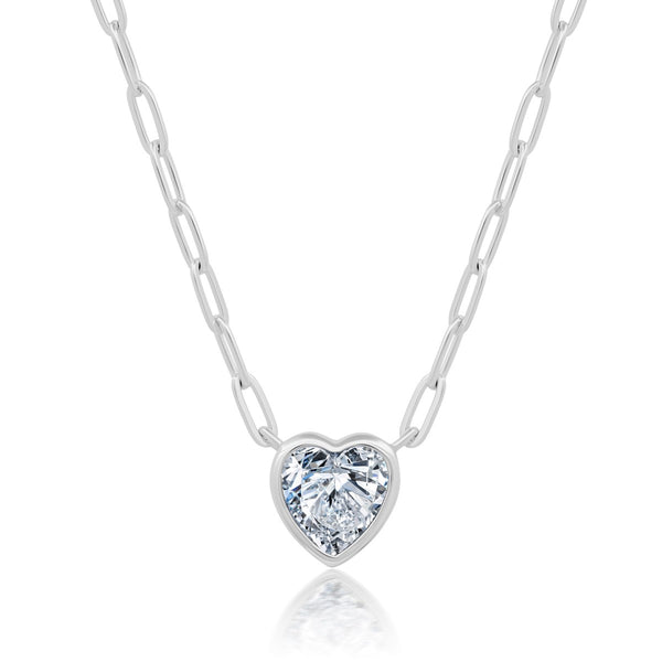 Crislu Platinum Plated Sterling Silver Cubic Zirconia 18" Heart Paperclip Chain Necklace