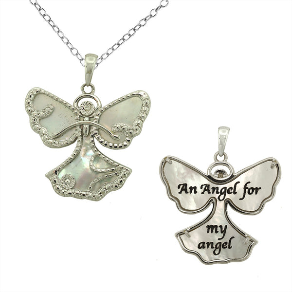 Sterling Silver Mother of Pearl 18-20" Adjustable Angel Pendant