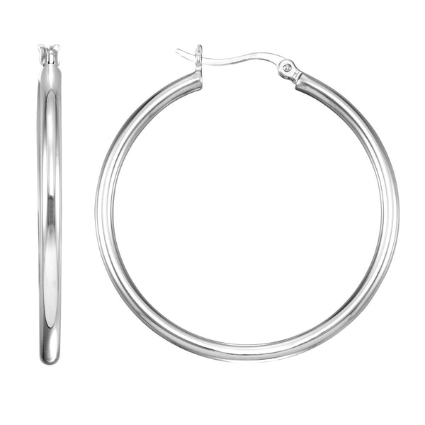 Simone I Smith Collection Platinum Plated Sterling Silver 35X2MM Hoop Earrings