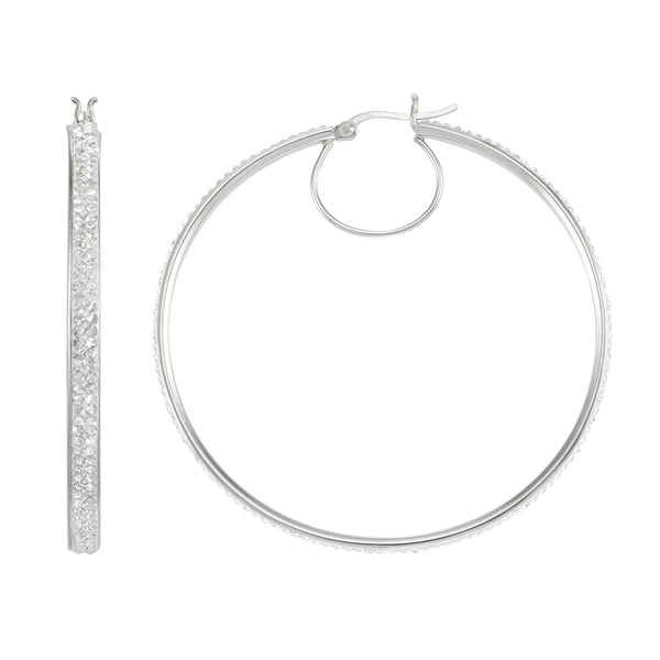 Simone I Smith Collection Platinum Plated Sterling Silver Crystal 55X3MM Hoop Earrings