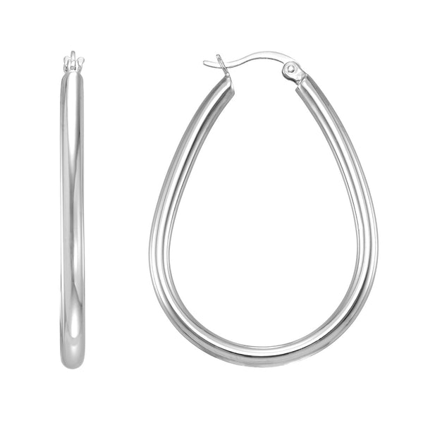 Simone I Smith Collection Platinum Plated Sterling Silver 38X3MM Pear Shaped Hoop Earrings