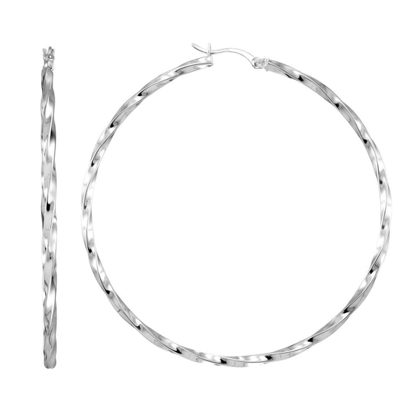 Simone I Smith Collection Platinum Plated Sterling Silver 60X2MM Twist Hoop Earrings