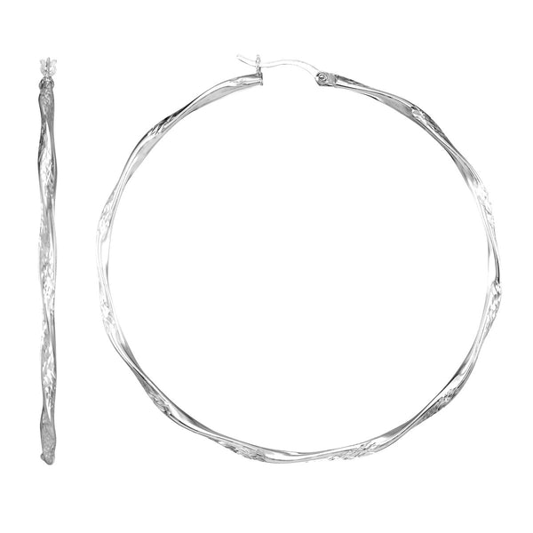 Simone I Smith Collection Platinum Plated Sterling Silver 60X2MM Diamond-Cut Twist Hoop Earrings