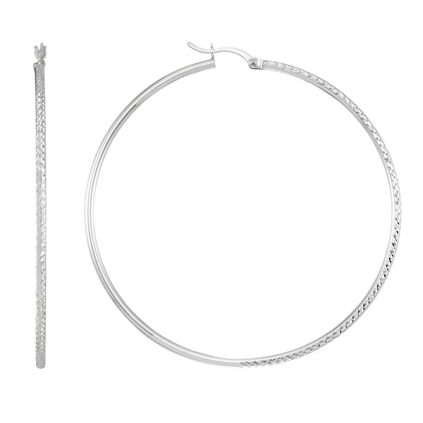 Simone I Smith Collection Platinum Plated Sterling Silver 60X2MM Diamond-Cut Hoop Earrings