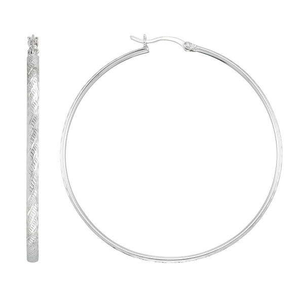 Simone I Smith Collection Platinum Plated Sterling Silver 50X3MM Textured Hoop Earrings