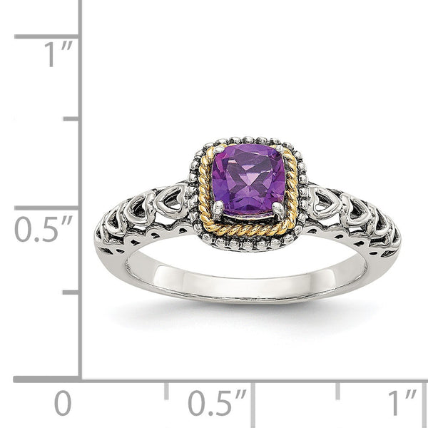 5MM Cushion Amethyst Ring in Sterling Silver; Size 7