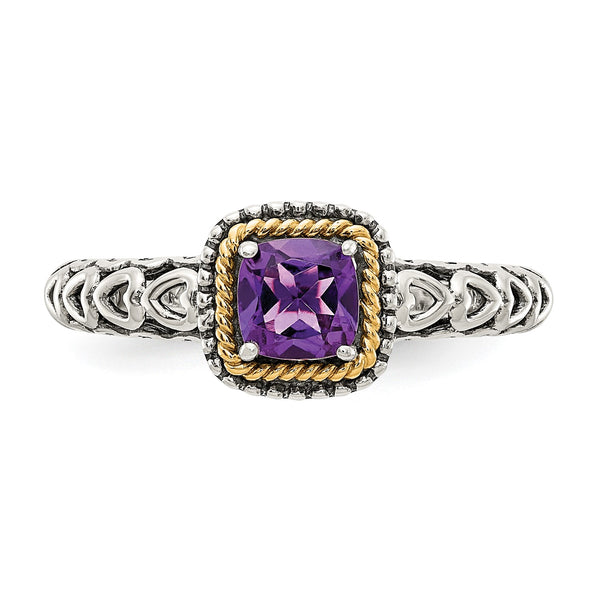 5MM Cushion Amethyst Ring in Sterling Silver; Size 7
