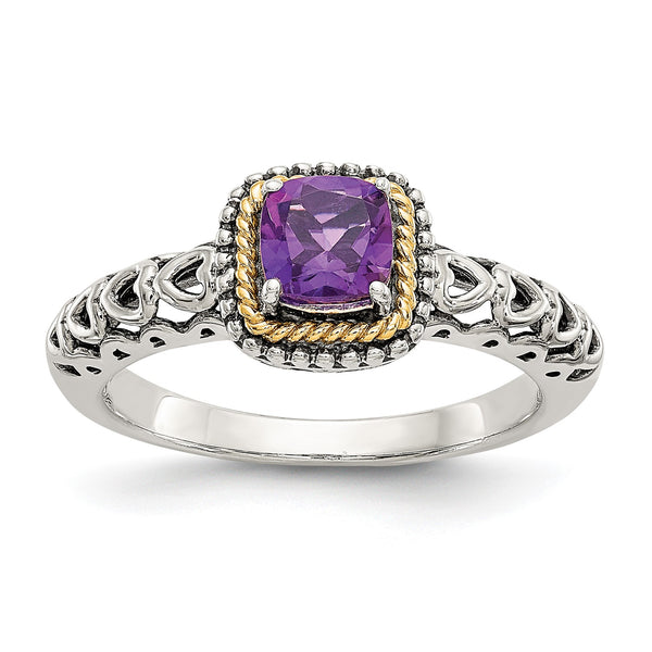 5MM Cushion Amethyst Ring in Sterling Silver; Size 7
