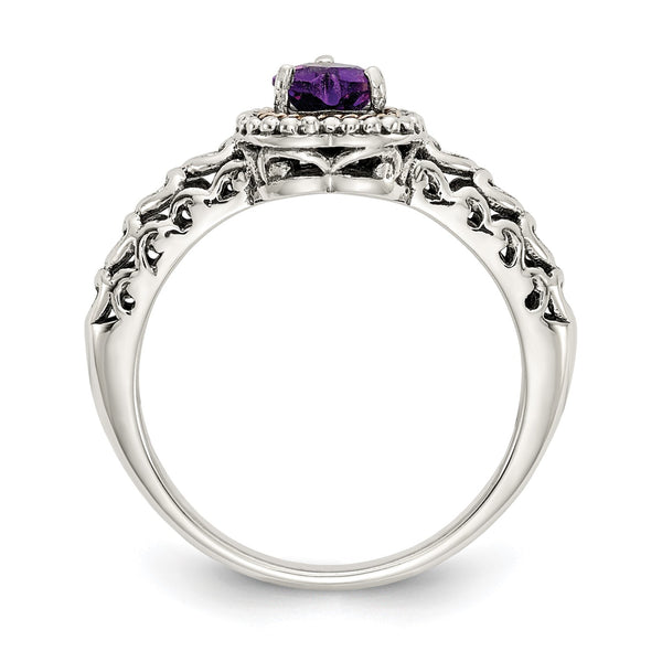 5MM Heart Shape Amethyst Ring in Sterling Silver; Size 8