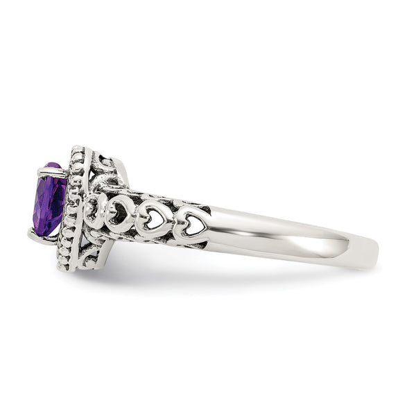5MM Heart Shape Amethyst Ring in Sterling Silver; Size 6