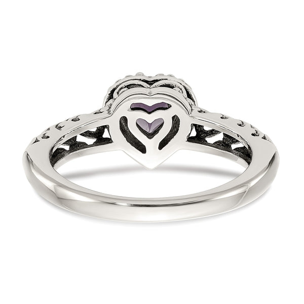 5MM Heart Shape Amethyst Ring in Sterling Silver; Size 8