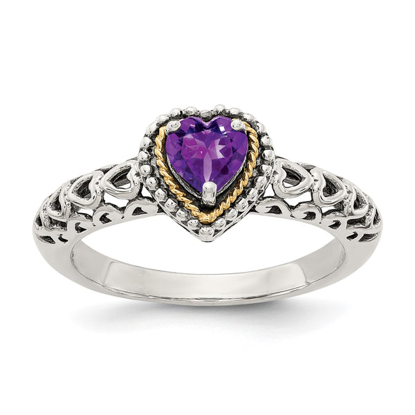 5MM Heart Shape Amethyst Ring in Sterling Silver; Size 8