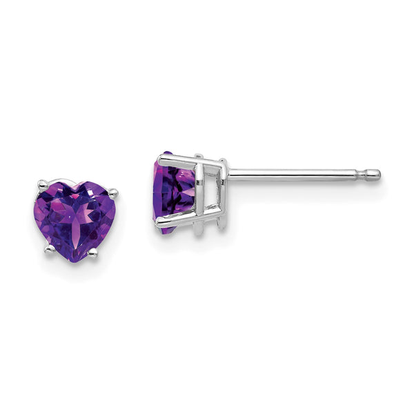5MM Heart Shape Amethyst Stud Earrings in 14KT White Gold