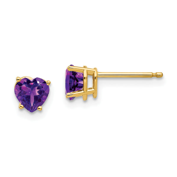 5MM Heart Shape Amethyst Stud Earrings in 14KT Yellow Gold