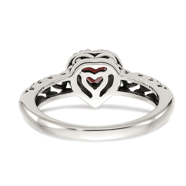 5MM Heart Shape Garnet Ring in Sterling Silver; Size 7