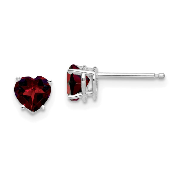 5MM Heart Shape Garnet Stud Earrings in 14KT White Gold