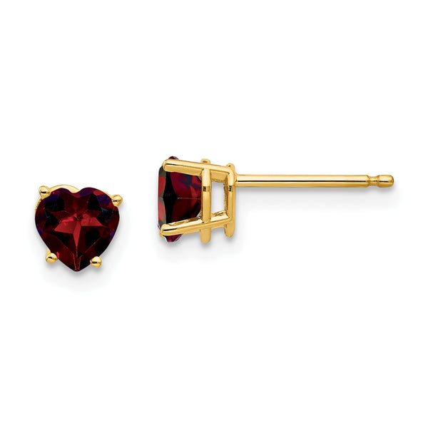 5MM Heart Shape Garnet Stud Earrings in 14KT Yellow Gold