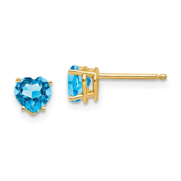 5MM Heart Shape Swiss Blue Topaz Stud Earrings in 14KT Yellow Gold