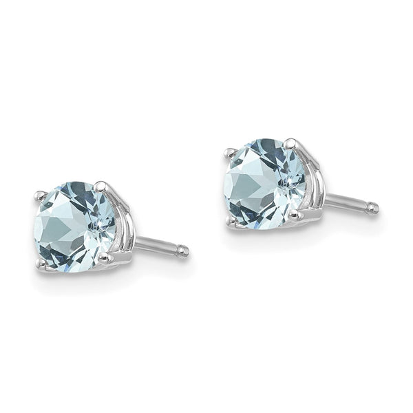 5MM Round Aquamarine Stud Earrings in 14KT White Gold