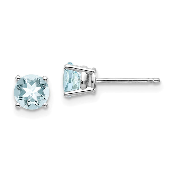 5MM Round Aquamarine Stud Earrings in 14KT White Gold