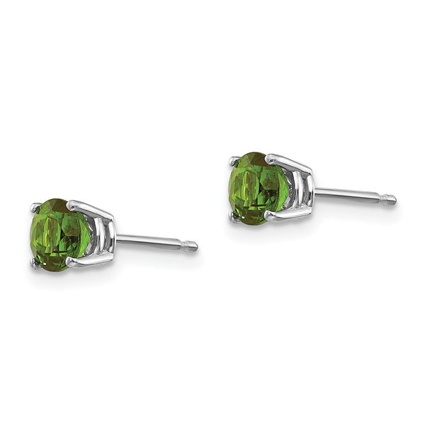 5MM Round Green Tourmaline Stud Earrings in 14KT White Gold