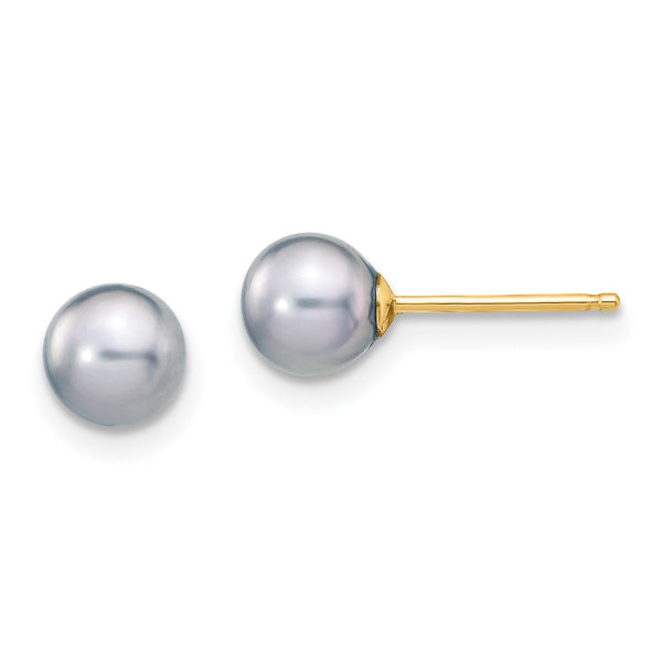 5MM Round Pearl 5MM Stud Earrings in 14KT Yellow Gold
