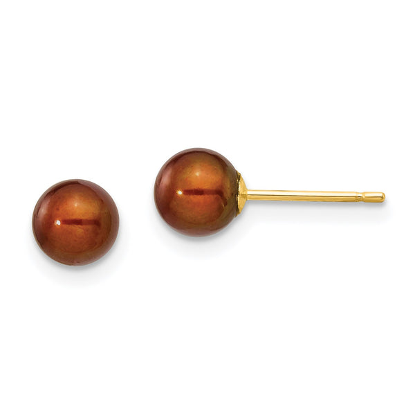 5MM Round Pearl Stud Earrings in 14KT Yellow Gold