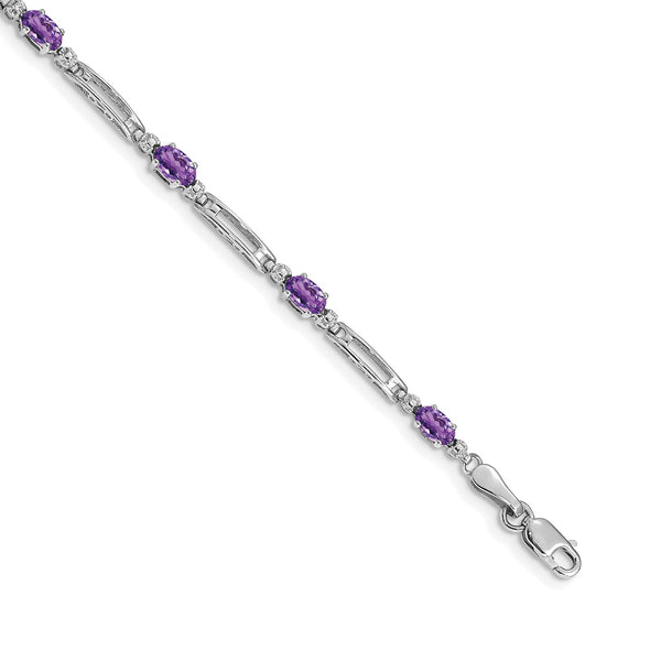 5X3MM Oval Amethyst and Diamond 7" Bracelet in 14KT White Gold