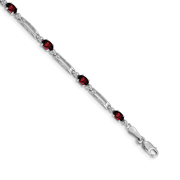 5X3MM Oval Garnet and Diamond 7" Bracelet in 14KT White Gold