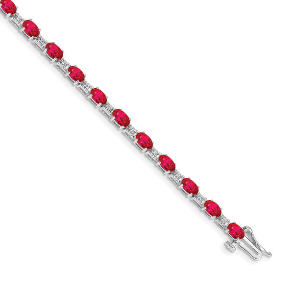 5X3MM Oval Ruby and Diamond 7" Bracelet in 14KT White Gold