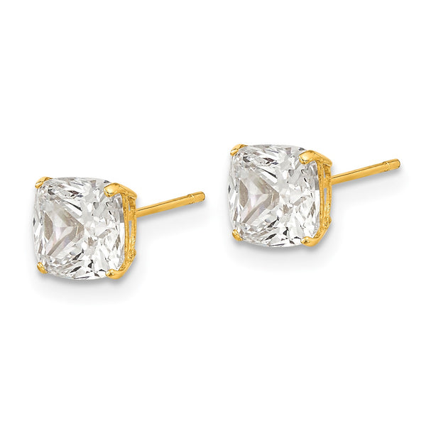 6MM Cushion Cubic Zirconia Stud Earrings in 14KT Yellow Gold