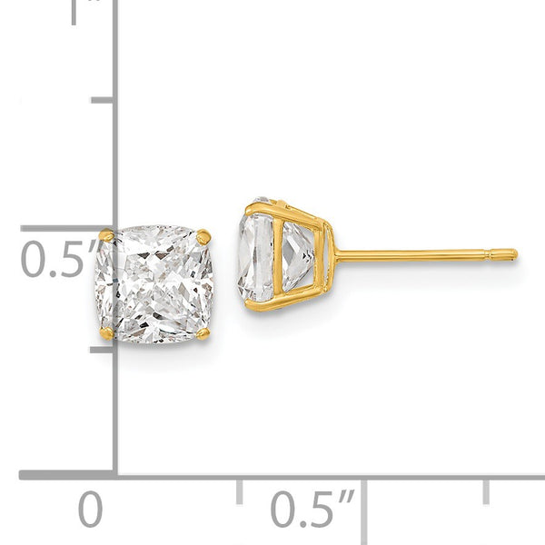 6MM Cushion Cubic Zirconia Stud Earrings in 14KT Yellow Gold