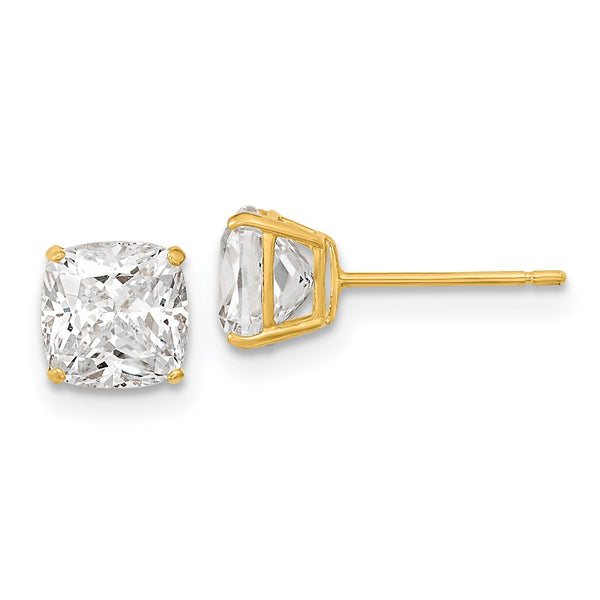 6MM Cushion Cubic Zirconia Stud Earrings in 14KT Yellow Gold