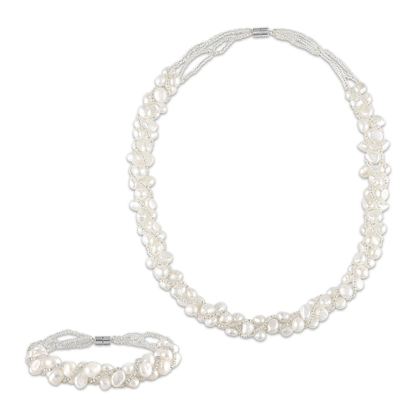 6MM Pearl 18" Necklace and 7.25" Bracelet Set in Sterling Silver