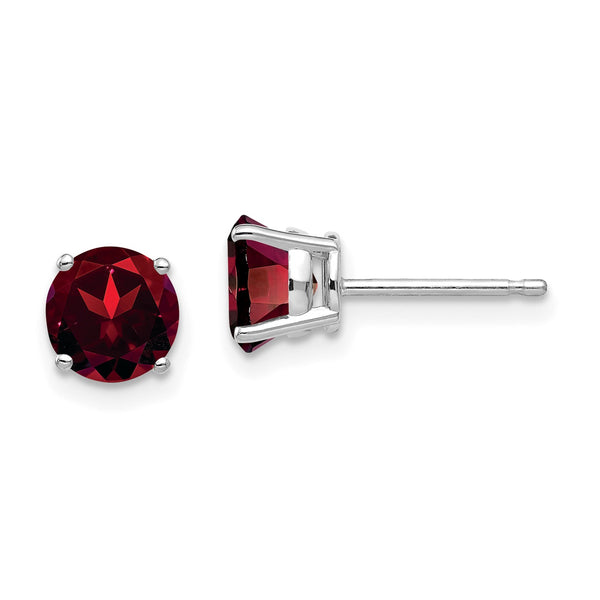 6MM Round Garnet Stud Earrings in 14KT White Gold
