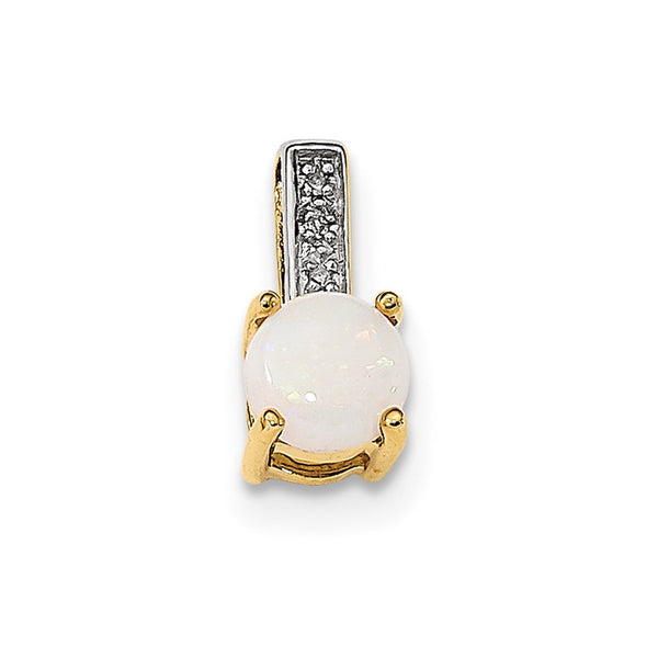 6MM Round Opal and Diamond Pendant-Chain Not Included in 14KT Yellow Gold