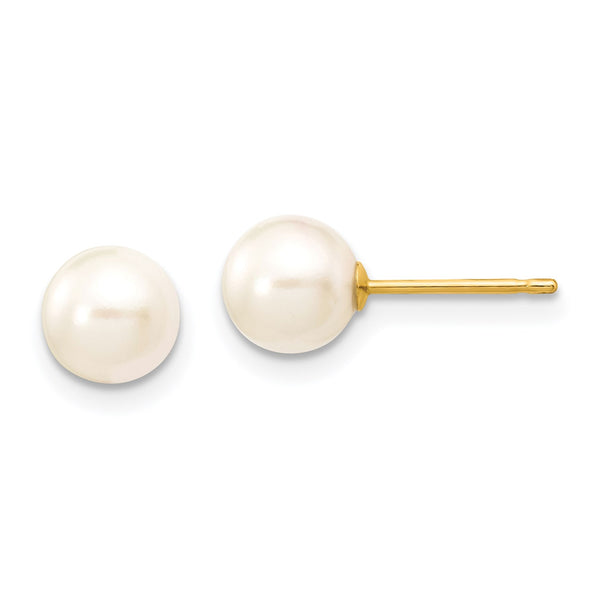 6MM Round Pearl Stud Earrings in 14KT Yellow Gold