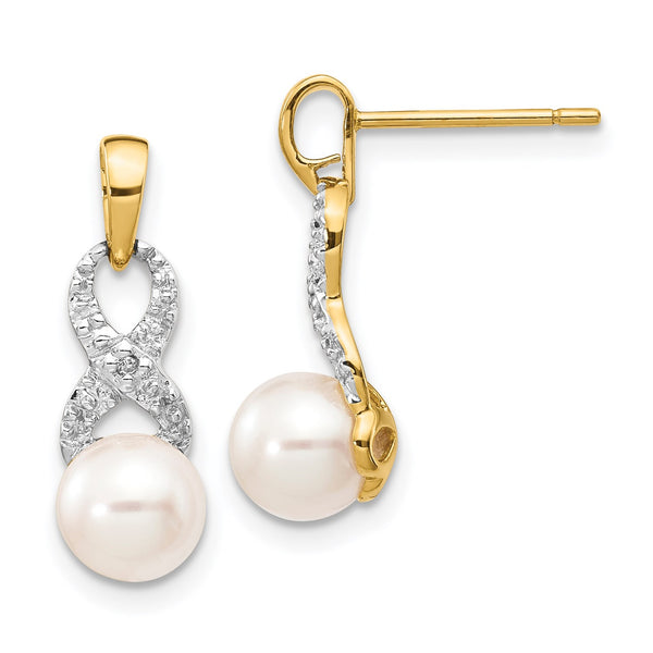 6MM Round Pearl and Diamond Drop & Dangle Earrings in 14KT Yellow Gold
