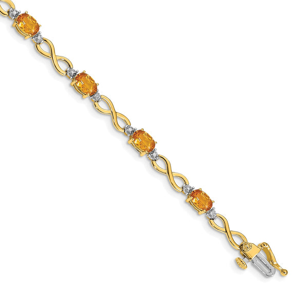 6X4MM Oval Citrine and Diamond Infinity Tennis 7" Bracelet in 14KT Yellow Gold