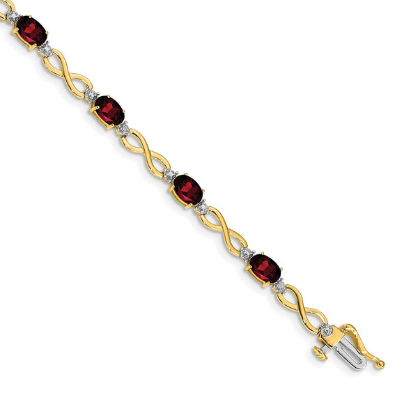 6X4MM Oval Garnet and Diamond Infinity 7" Bracelet in 14KT Yellow Gold