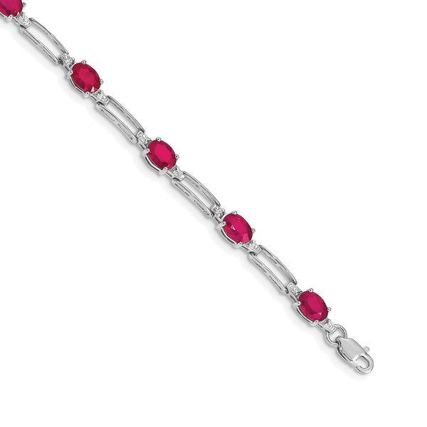 6X4MM Oval Ruby and Diamond Tennis 7" Bracelet in 14KT White Gold