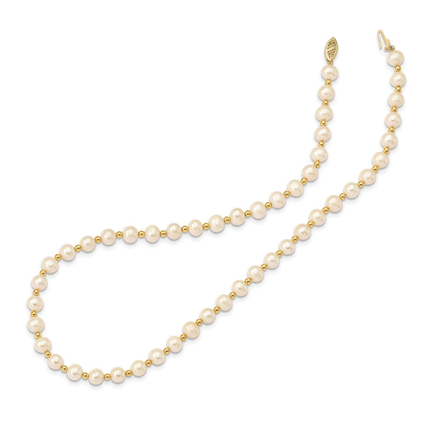 6X7MM Near Round Pearl Beaded 18" Necklace in 14KT Yellow Gold