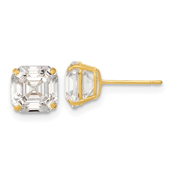 7MM Asscher Cubic Zirconia Stud Earrings in 14KT Yellow Gold