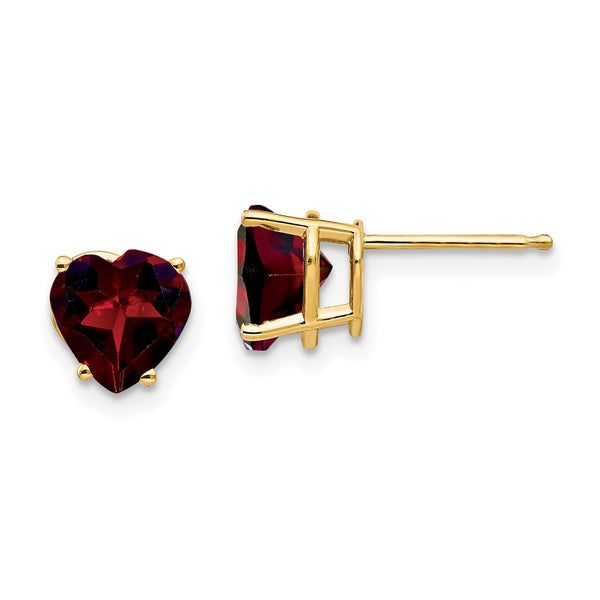 7MM Heart Shape Garnet Stud Earrings in 14KT Yellow Gold
